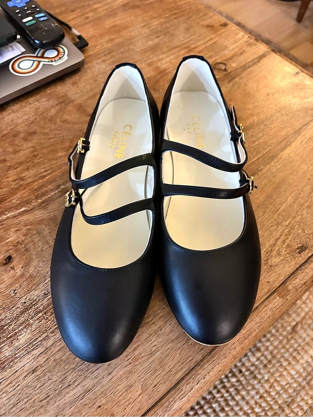 Celine Double Strap Mary Jane Ballet Flats in Calfskin Black EU 41